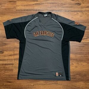 Majestic San Francisco Giants Baseball Jersey V-Neck Gray Orange Men's Large